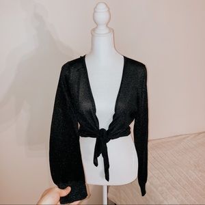 Sheer Metallic Threaded Tie Top